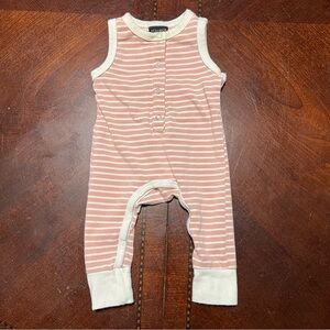 Little Bipsy Salmon Pink Stripe Sleeveless Classic Snap Romper Jumpsuit Sz 0-3M